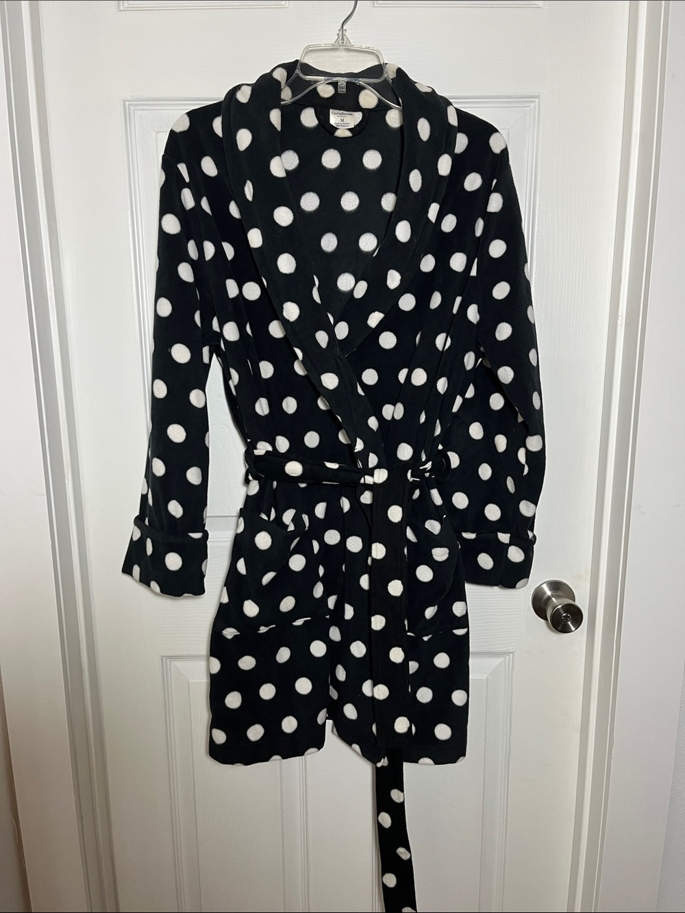 croft & barrow Black and White Polka Dot Micro Fleece Bath Robe